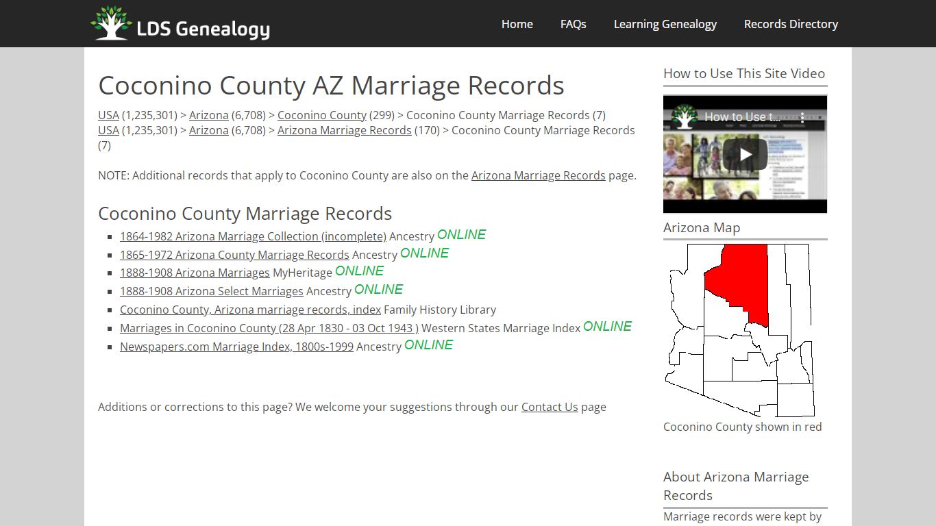 Coconino County AZ Marriage Records - LDS Genealogy