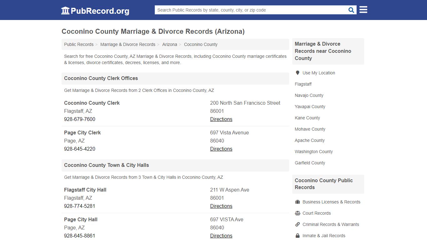Coconino County Marriage & Divorce Records (Arizona)