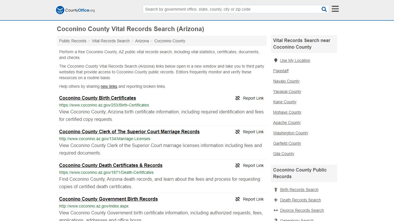 Vital Records Search - Coconino County, AZ (Birth, Death, Marriage ...